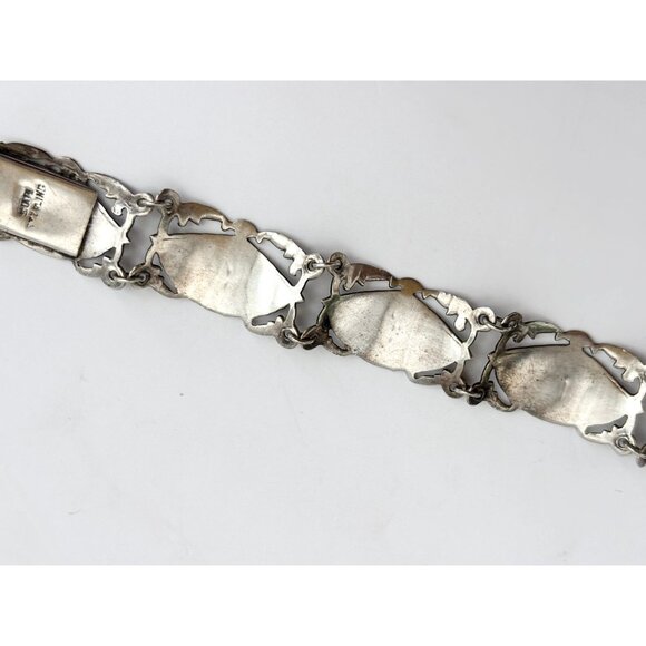 Siam Sterling Black Niello Enamel Fan Shaped Mekkalah Vintage Thai Bracelet - Picture 6 of 16